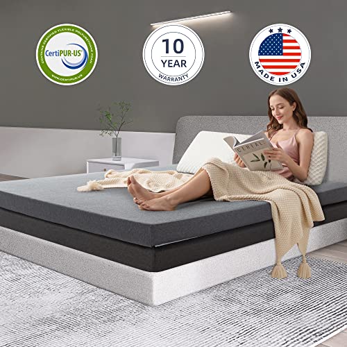 Erdoru 4 Inch King Size Mattress Topper with Removable Cover,8 Inch Memory Foam Mattress,2-in-1 Combination Mattress Topper in a Box,CertiPUR-US Certified,Grey