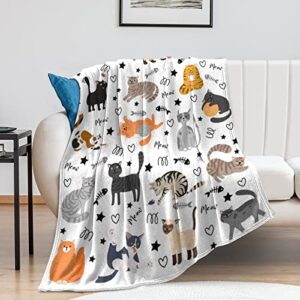 Cute Cat Blanket Animals Pet Pattern Gifts for Cat Lovers Kawaii Soft Lightweight Flannel Throw Blankets for Kids Adults 50"X40"