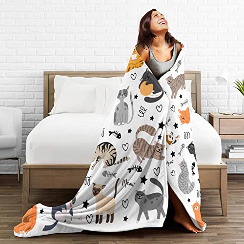 Cute Cat Blanket Animals Pet Pattern Gifts for Cat Lovers Kawaii Soft Lightweight Flannel Throw Blankets for Kids Adults 50"X40"