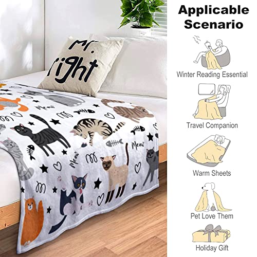 Cute Cat Blanket Animals Pet Pattern Gifts for Cat Lovers Kawaii Soft Lightweight Flannel Throw Blankets for Kids Adults 50"X40"