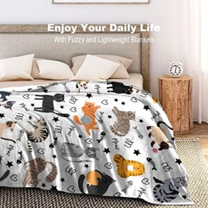 Cute Cat Blanket Animals Pet Pattern Gifts for Cat Lovers Kawaii Soft Lightweight Flannel Throw Blankets for Kids Adults 50"X40"