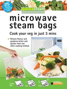 25-pack large quickasteam microwave steam cooking bags for faster, healthier vegetables