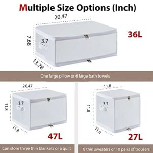 FAOMSEBS Under Bed Storage [Light & No Collapse] Foldable Plastic Storage Box, Healthy & Odorless Material With [Sturdy Handles] Moisture-Proof Bins For Pillow, Coats, Blankets 36L White Translucent