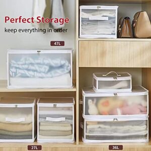 FAOMSEBS Under Bed Storage [Light & No Collapse] Foldable Plastic Storage Box, Healthy & Odorless Material With [Sturdy Handles] Moisture-Proof Bins For Pillow, Coats, Blankets 36L White Translucent