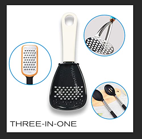 Multifunctional Cooking Spoon, Skimmer Scoop Colander Strainer Grater Masher, Non-stick, Non-toxic, Heat-resistant, for Cooking, Draining, Mashing, Grating, Beating