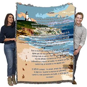 Pure Country Weavers Jesus Footprints in The Sand Spanish Huellas Blanket - Religious Gift Tapestry Throw Woven from Cotton - Made in The USA (72x54)