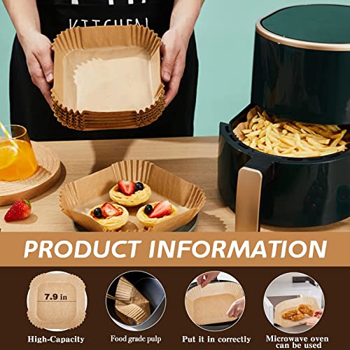 Square Air Fryer Disposable Paper Liner, 100pcs 7.9 inch Air Fryer Liners Disposable, Unbleached Parchment Paper for Air Fryer, Baking, Microwave Oven, Non-Stick & Oil-proof