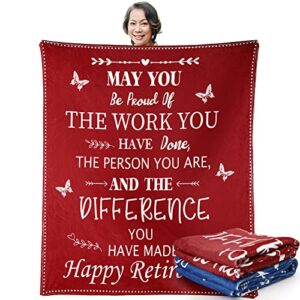 2 pieces happy retirement gifts for women men retired gifts for coworker mom teacher doctors, soft throw blankets flannel blanket for bedding sofa