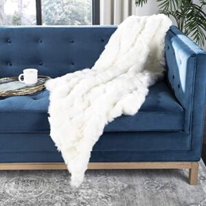 Safavieh Home Collection Snow White Faux Fur 60 x 72-inch Sofa Chaise Lounge Club Chair Living Room Bedroom Decorative Throw Blanket, 60"x72"