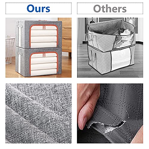 Clothes Storage Bins Boxes, 2 Pack Large Foldable Storage Bags with Clear Window/Durable Handles for Clothes, Metal Frame Clothes Storage Containers Organizer Set for Bedding, Blankets, Toys, Books(Dark gray, 66L)