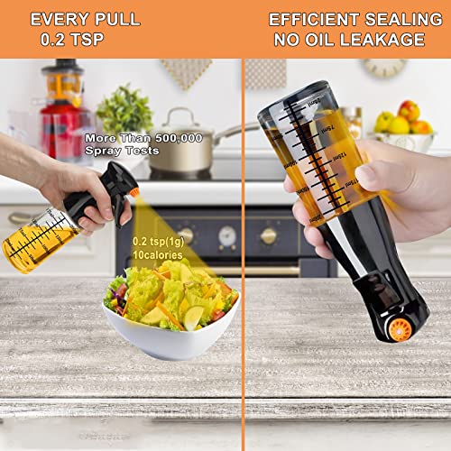 Oil Sprayer for Cooking, 200ml Glass Olive Oil Sprayer Mister, Olive Oil Spray Bottle, Refillable Food Grade Oil Vinegar Spritzer Sprayer Bottles for Kitchen, Widely Used Air Fryer, Salad, Baking, Grilling, Frying (Black-scale)