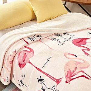 VINILITE Sherpa Fleece Throw Blanket Flamingo Print 60"x80", Ultra Soft Cozy Plush Fluffy Kid Blanket for Couch Sofa Bed, Warm Lightweight Fuzzy Throw Blanket for All Season (Twin, Pink)