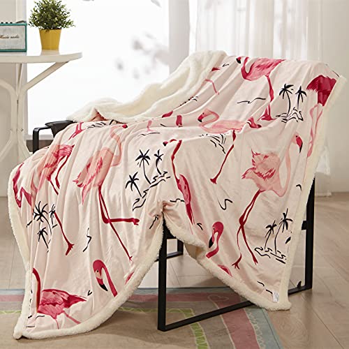 VINILITE Sherpa Fleece Throw Blanket Flamingo Print 60"x80", Ultra Soft Cozy Plush Fluffy Kid Blanket for Couch Sofa Bed, Warm Lightweight Fuzzy Throw Blanket for All Season (Twin, Pink)