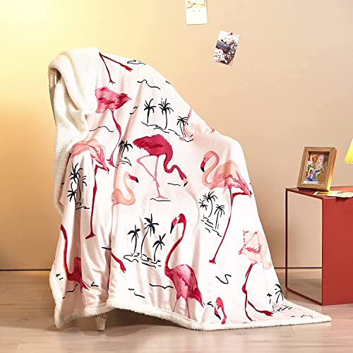 VINILITE Sherpa Fleece Throw Blanket Flamingo Print 60"x80", Ultra Soft Cozy Plush Fluffy Kid Blanket for Couch Sofa Bed, Warm Lightweight Fuzzy Throw Blanket for All Season (Twin, Pink)