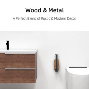 Wall Towel Rack for Towels Wall Mounte+ Wooden Toilet Paper Holder Wall Mount Black, Metal Bath Towel Holder for Folded Towel, Toilet Paper Roll Holder Wooden for Bathroom, Washroom, RV