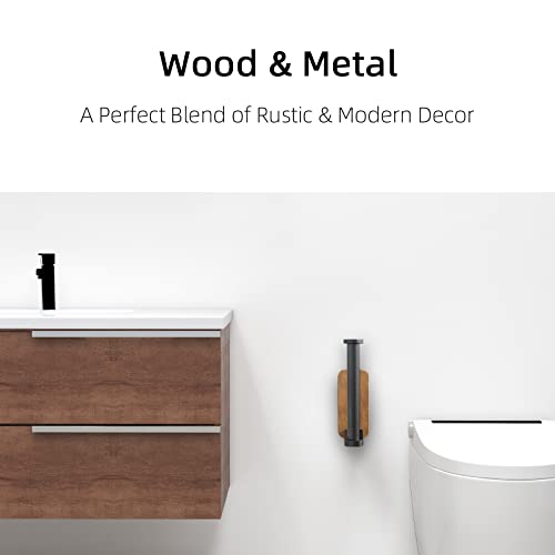 Wall Towel Rack for Towels Wall Mounte+ Wooden Toilet Paper Holder Wall Mount Black, Metal Bath Towel Holder for Folded Towel, Toilet Paper Roll Holder Wooden for Bathroom, Washroom, RV