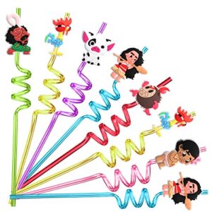 afzmon 24 pcs moana drinking straws reusable moana plastic beverages cocktail straw with cartoon decoration for kids moana party supplies for birthday party favors