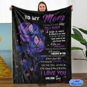amzlal custom blanket with name for mom from son, mom christmas birthday gifts ideas, thanksgiving special occasions throws blanket