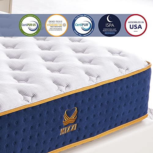 XIZZI Queen Mattress 14 Inch Hybrid Memory Foam Mattress with Pocket Spring for a Peaceful Sleep,Mattress in a Box,Queen 14 Inch Blue