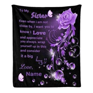 cuxweot custom blanket personalized to my sister rose butterfly soft fleece throw blanket with name for gifts sofa bed (50 x 60 inches)