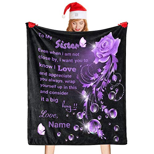 CUXWEOT Custom Blanket Personalized to My Sister Rose Butterfly Soft Fleece Throw Blanket with Name for Gifts Sofa Bed (50 X 60 inches)