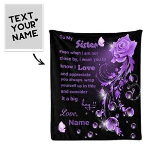 CUXWEOT Custom Blanket Personalized to My Sister Rose Butterfly Soft Fleece Throw Blanket with Name for Gifts Sofa Bed (50 X 60 inches)