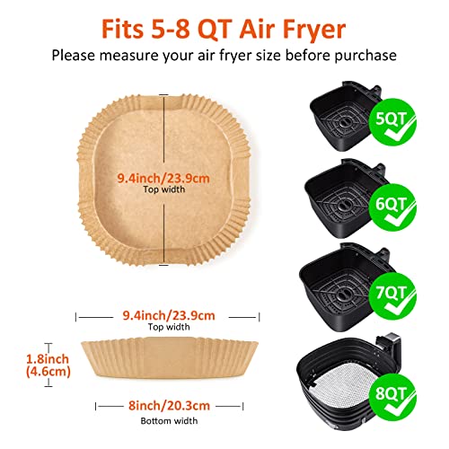 Air Fryer Liners Disposable Paper - 130 Pcs 8In Square Parchment Paper Liners, Non-Stick Airfryer liners Fit 5 6 7 8 QT for Air Frying, Baking, Roasting Microwave