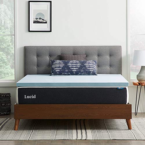 LUCID 2 Inch Advanced Memory Foam Topper - Gel Infused - Quick Rebound Foam - Relieves Pressure Points Mattress Topper, Queen, Blue