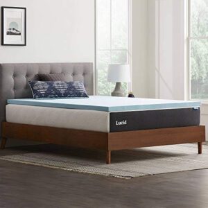 LUCID 2 Inch Advanced Memory Foam Topper - Gel Infused - Quick Rebound Foam - Relieves Pressure Points Mattress Topper, Queen, Blue