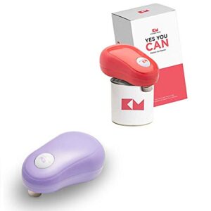 kitchen mama one touch can opener: open cans with a simple push of button and stop automatically after completion - smooth edge, food-safe | two electric can openers - red and purple