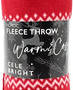 Celebright Christmas Fleece Throw - Large 50 x 60 Inch (127 x 152cm) Fluffy Microfiber Blanket Throw Over for Bed, Sofa, Couch - Plush Snuggly Cosy Winter Warmer - Scandi Nordic Red