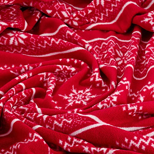 Celebright Christmas Fleece Throw - Large 50 x 60 Inch (127 x 152cm) Fluffy Microfiber Blanket Throw Over for Bed, Sofa, Couch - Plush Snuggly Cosy Winter Warmer - Scandi Nordic Red