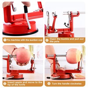 Apple Peeler Slicer Corer with Stainless Steel Blades and Powerful Suction Base for Apples Pears Potatoes(Red)