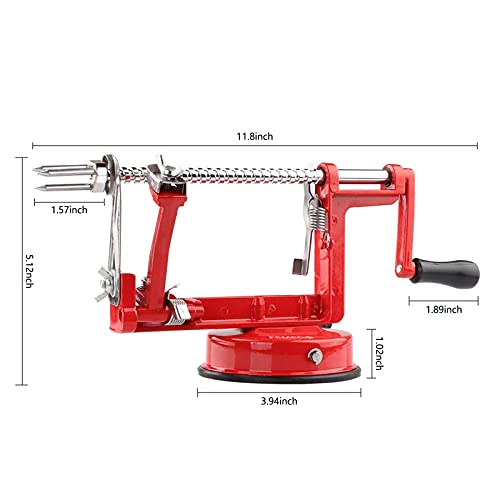 Apple Peeler Slicer Corer with Stainless Steel Blades and Powerful Suction Base for Apples Pears Potatoes(Red)