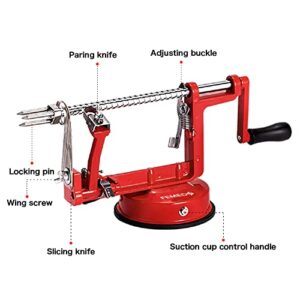 Apple Peeler Slicer Corer with Stainless Steel Blades and Powerful Suction Base for Apples Pears Potatoes(Red)