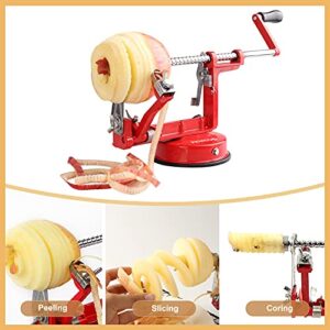 Apple Peeler Slicer Corer with Stainless Steel Blades and Powerful Suction Base for Apples Pears Potatoes(Red)