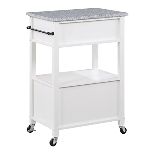 OS Home and Office Furniture Fairfax Model FRXG-11 White Kitchen Cart with Doors, Towel Rack, and Drawer