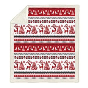 Christmas Blanket Twin Snowflake Elk Christmas Tree Printed Sherpa Fleece Blanket Fuzzy Warm Solid Throw Blanket for Bedding Couch 60x80 inches