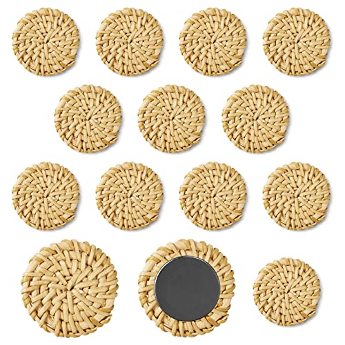 12 Pcs Boho Fridge Magnet- Rattan Refrigerator Magnets Strong Magnetic Decorative Magnets for Whiteboard Locker Kitchen Home Office Cute Decor (Natural Color)