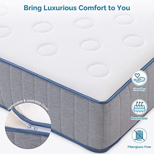 IULULU California King Size Mattress, 14 Inch Memory Foam and Innerspring Hybrid Mattress with Breathable Cover, CertiPUR-US Certified, Bed in A Box, Gel Infused 2-Sided Mattress, Medium-Firm(White)