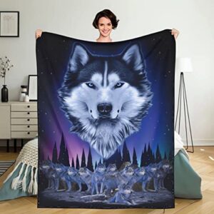pavqwej flannel throw blanket, winter wolves animal home decor perfect for bed and sofa blankets for all season microfiber durable couch blankets（60"x 50"）