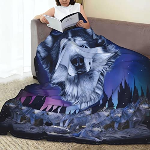 PAVQWEJ Flannel Throw Blanket, Winter Wolves Animal Home Decor Perfect for Bed and Sofa Blankets for All Season Microfiber Durable Couch Blankets（60"x 50"）