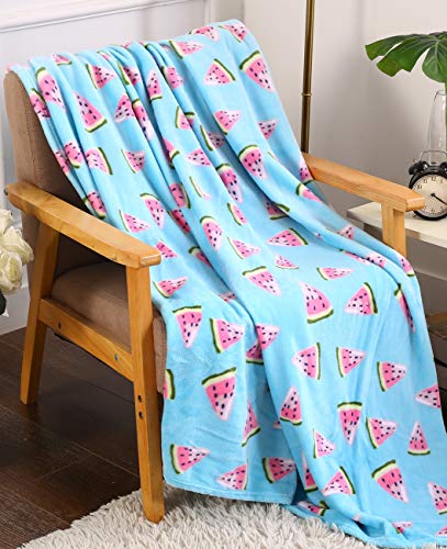 Summertime Whimsy Plush Watermelon Fleece Throw Blanket (50" x 60") - Watermelon Slices, for Men, Women and Kids