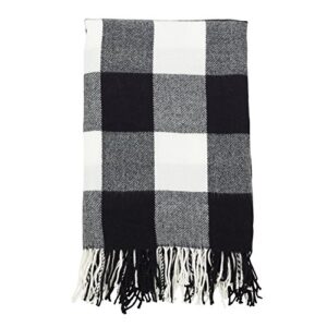 saro lifestyle buffalo plaid check tassel throw blanket, 50" x 60", black