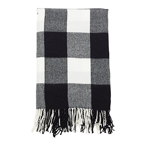 SARO LIFESTYLE Buffalo Plaid Check Tassel Throw Blanket, 50" x 60", Black