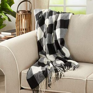 SARO LIFESTYLE Buffalo Plaid Check Tassel Throw Blanket, 50" x 60", Black