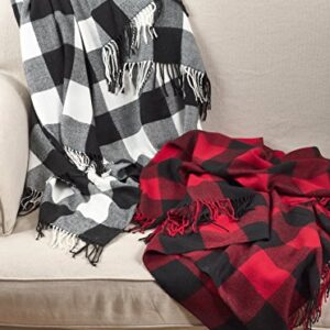 SARO LIFESTYLE Buffalo Plaid Check Tassel Throw Blanket, 50" x 60", Black