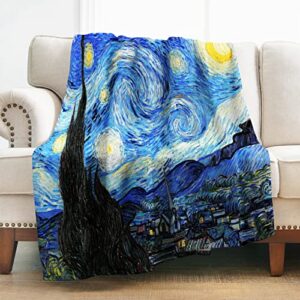 levens blanket the starry night by vincent van gogh - art print throw blanket for women girls gifts, soft fluffy lightweight blankets decor for home bedroom couch blue twin 60"x80"
