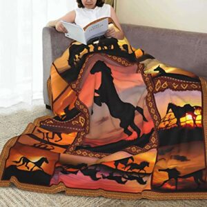 Horse Blanket Animal Print Throw Blanket, Soft Cozy Blanket Fleece Blanket Couch Blanket Bed Throw TV Blanket Horse Lovers Gifts for Girls Women Men - 40"x50"(Child)