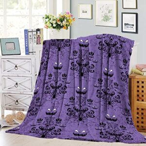 Halloween Haunted Mansion Blankets Purple Super Soft Warm Cozy Flannel Throw Blanket Bed Grinning Ghosts Design Decorative for Sofa Couch Chair Living Bedroom 60 x 80 Inches